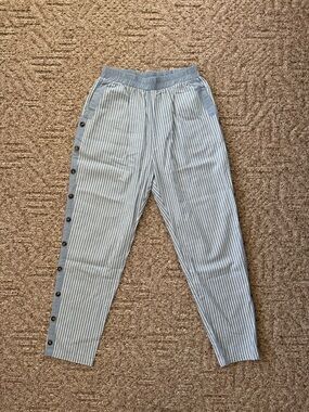 Blue and White Striped Cotton Pants